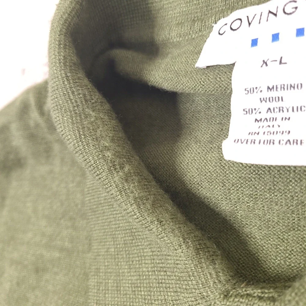 Covington Mens XL Merino Wool Blend Polo Sweater Green Made in Italy Long Sleeve